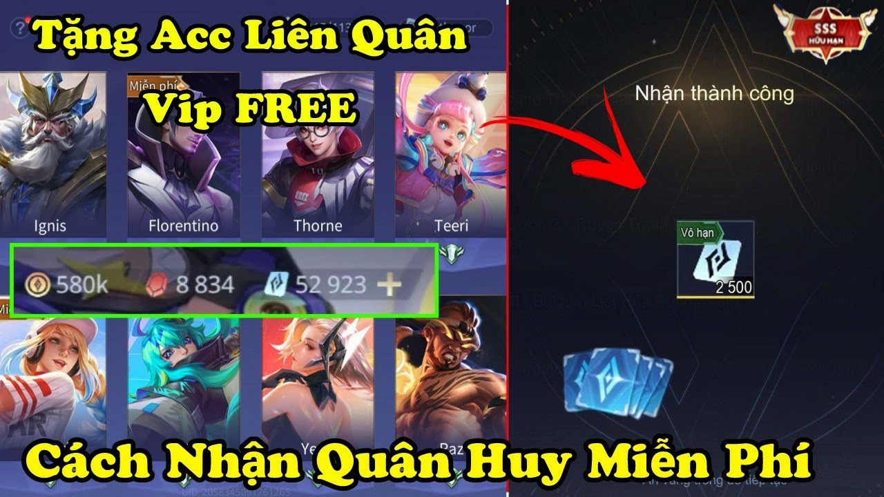 Cách Nhận Quân Huy Miễn Phí Và Tặng ACC Liên Quân Mới – Nick Skin Vip, Full Tướng