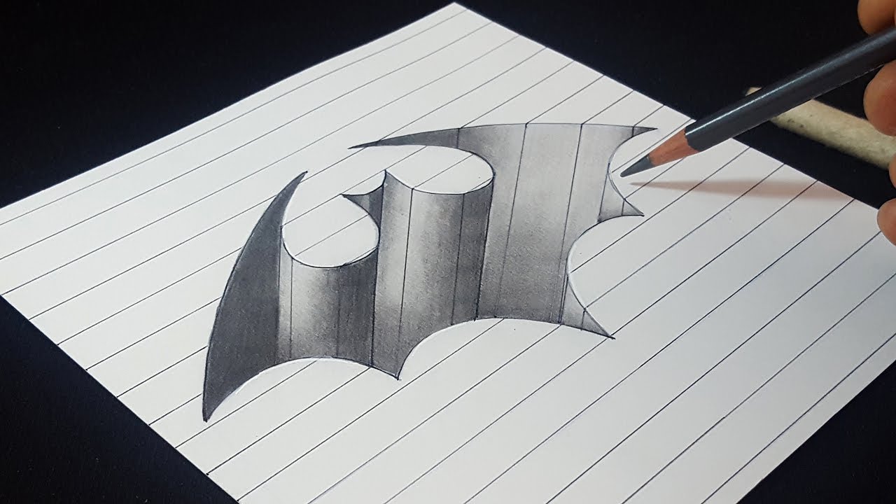 3D Batman Logo Hole - Easy Trick Drawing - Pencil Shading ...