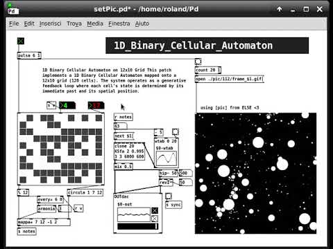 1D Binary Cellular Automaton: Generative Grid Synthesis in Pure Data