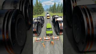 School Bus, Van & Capsule Bus Vs Road Closed Barrier & Hydraulic Bollards - BeamNG.drive