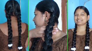 Heavy Hair Oiling With Long  Hair Twin Braids Hairstyles | Two Braids | Request Video...