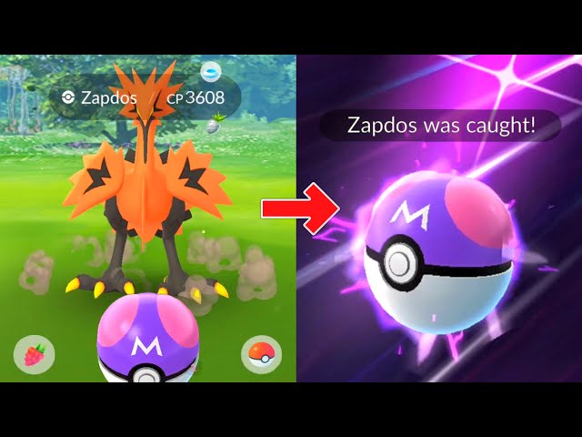 Catching Galarian Zapdos using MASTER BALL in Pokemon GO. 