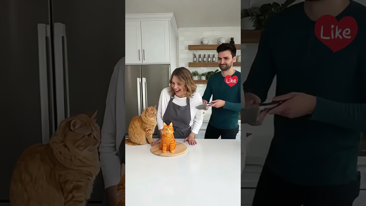 Кошка в шоке, когда они разрезали её двойной торт! 😹🍰