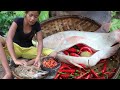 Yummy Red fish tasty with Chili sauce & Eating delicious in the jungle