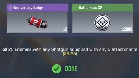 Call Of Duty Mobile Kill 25 Enemies with any Shotgun equipped with 5 attachments Task Complete