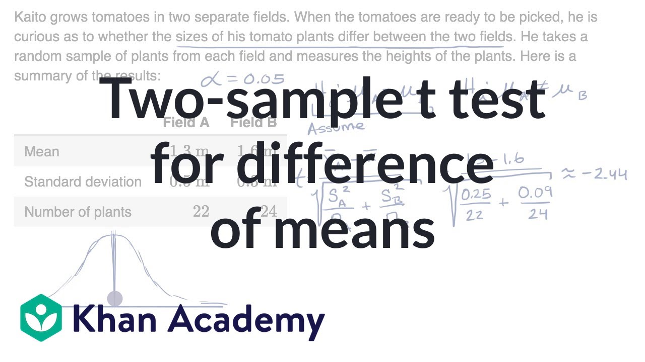 Two Sample T Test For Difference Of Means Video Khan Academy