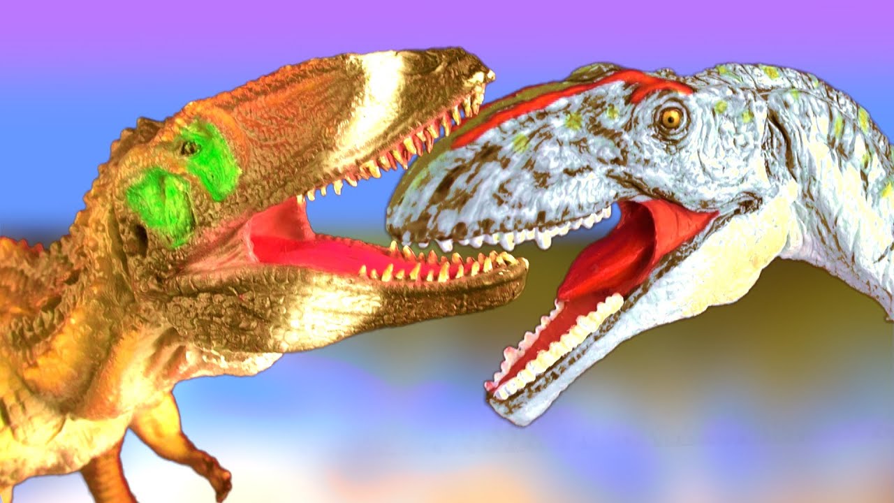 t rex ark Dinosaur Fight CARCHARODONTOSAURUS vs GIGANOTOSAURUS Battle Kids Dino รบ ไดโนเสาร SuperFunReviews
