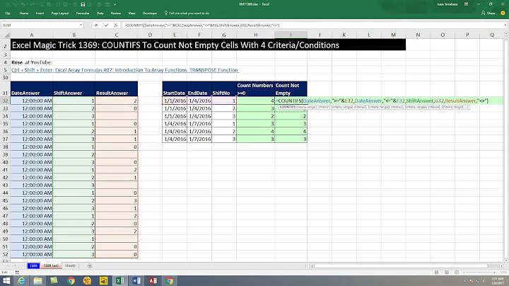 Excel Magic Trick 1369: COUNTIFS To Count Not Empty Cells With 4 Criteria/Conditions