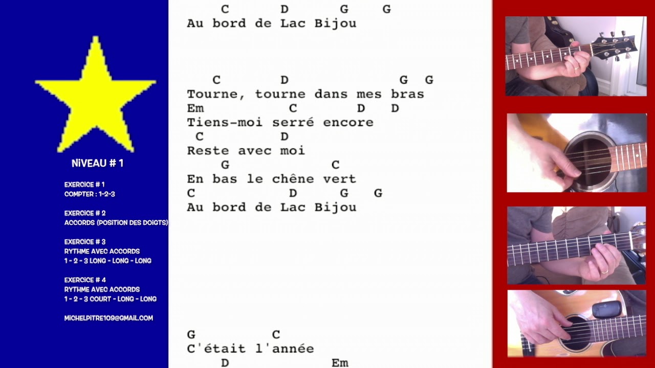 Au bord du Lac Bijou leçon de guitare Niveau#1 avec Michel ...