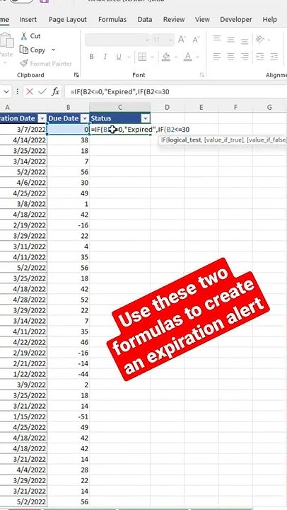 How to create a due date alert in excel #excel #shorts #exceltips - YouTube