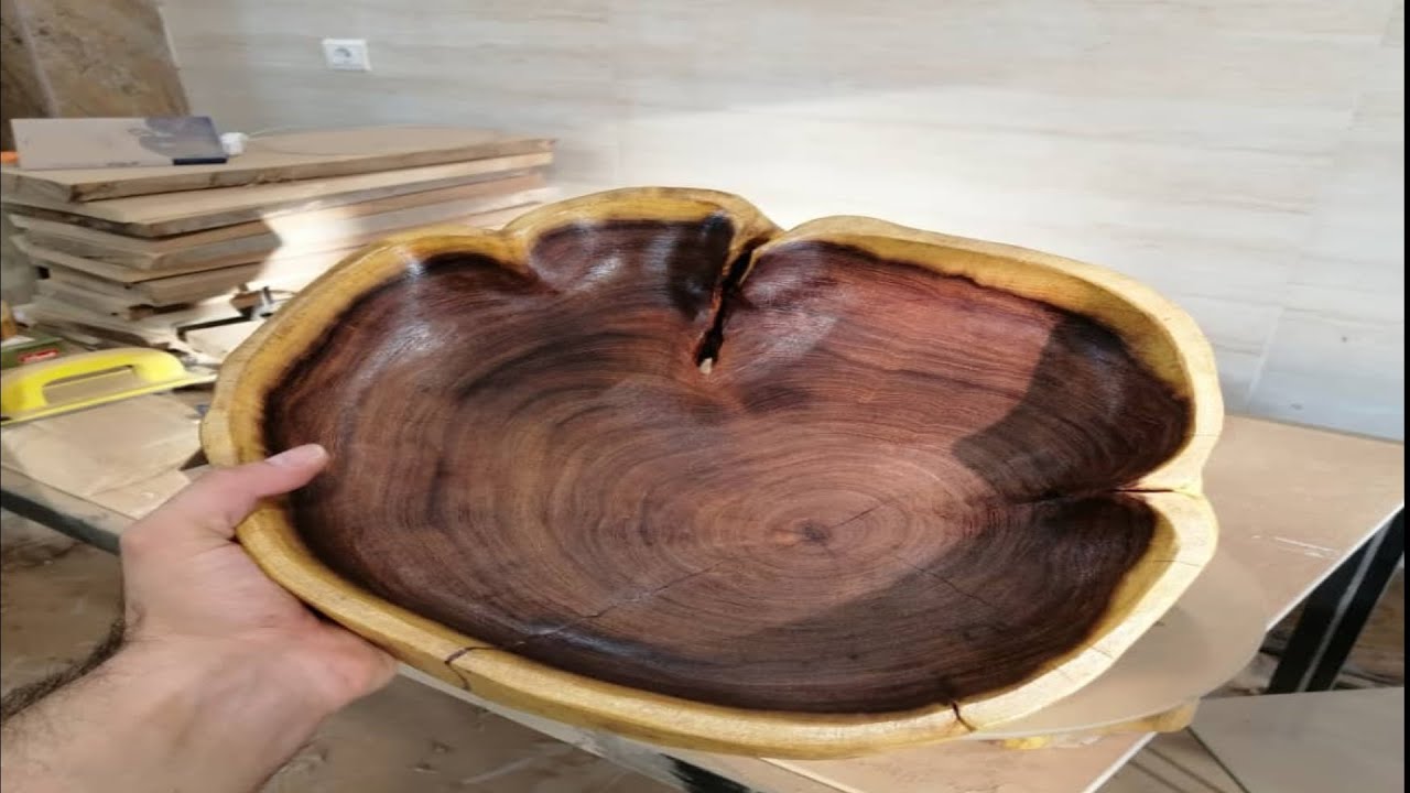 Oil finishing rustic wooden fruit bowl | Woodworking