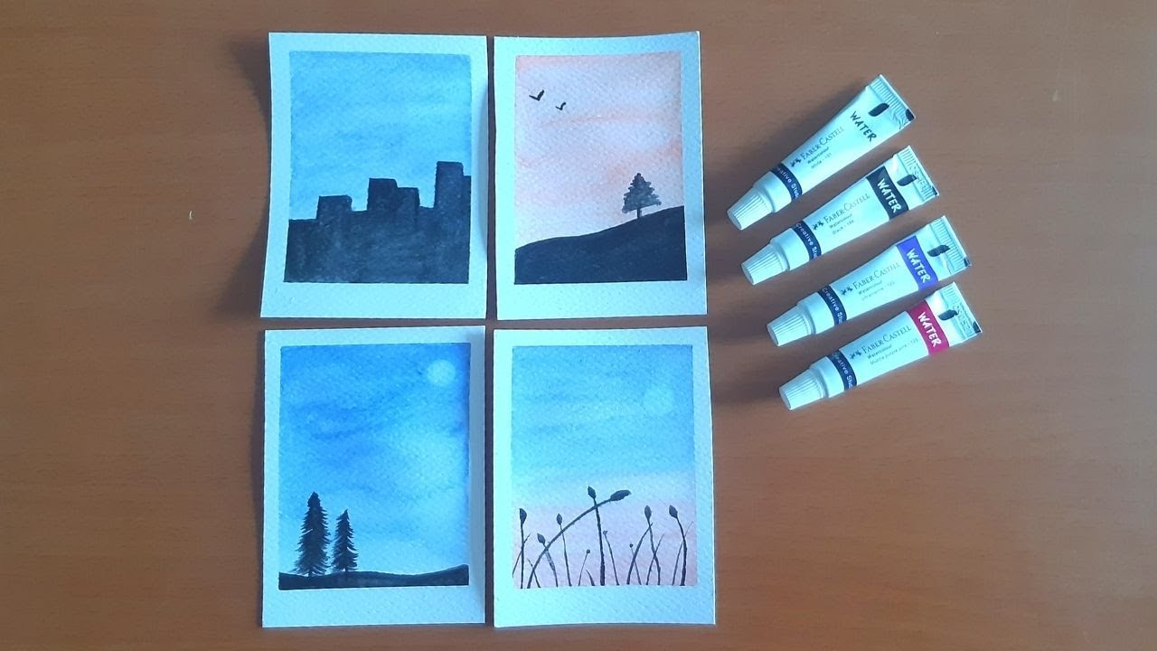 4 Easy and mini watercolor paintings Mini watercolor paintings step