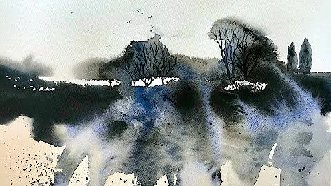 Semi-abstract landscape watercolour inspired by An...