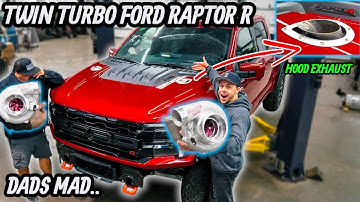 We Shoved TWIN TURBOS Though Brand New FORD RAPTOR R Hood! *DAD LOST IT!*`