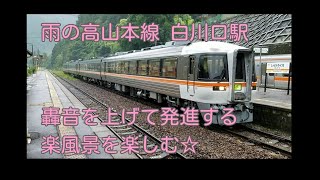 キハ85系特急ひだ号運転停車 雨の白川口駅を轟音を上げて発進を楽しむ☆ｂｙごまお(´ω｀)