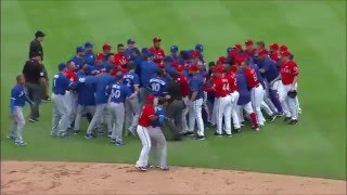 Toronto blue jays vs texas rangers. full brawl. incident. fight.
bautista gets hit by pitch, then slides hard into second base, and the
benches cle...
