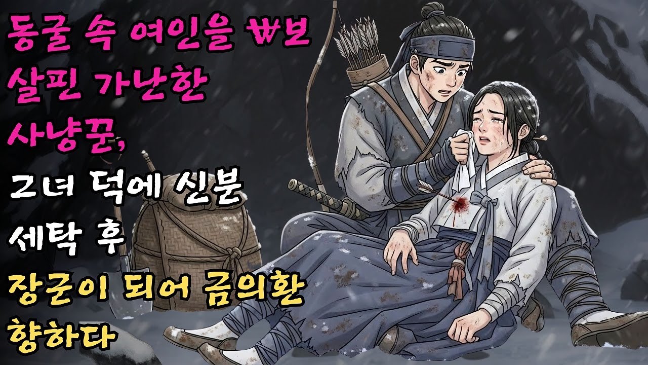 동굴 속에 숨어 있던 만신창이가 된 여인을 보살펴준 가난한 사냥꾼이 그녀의 도움으로 신분을 세탁하고 일국의 장군이 되어 금의환향한 전말 