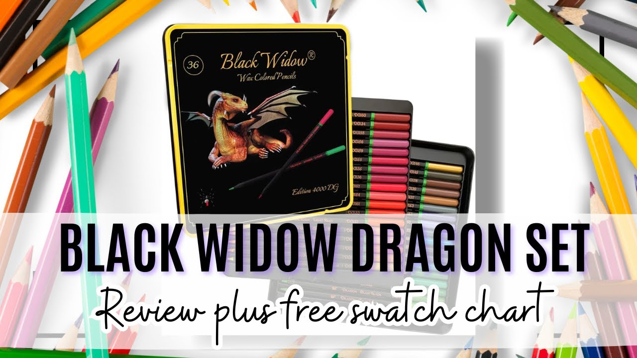 Black Widow DRAGON Set Coloured Pencil Review and FREE SWATCH CHART 