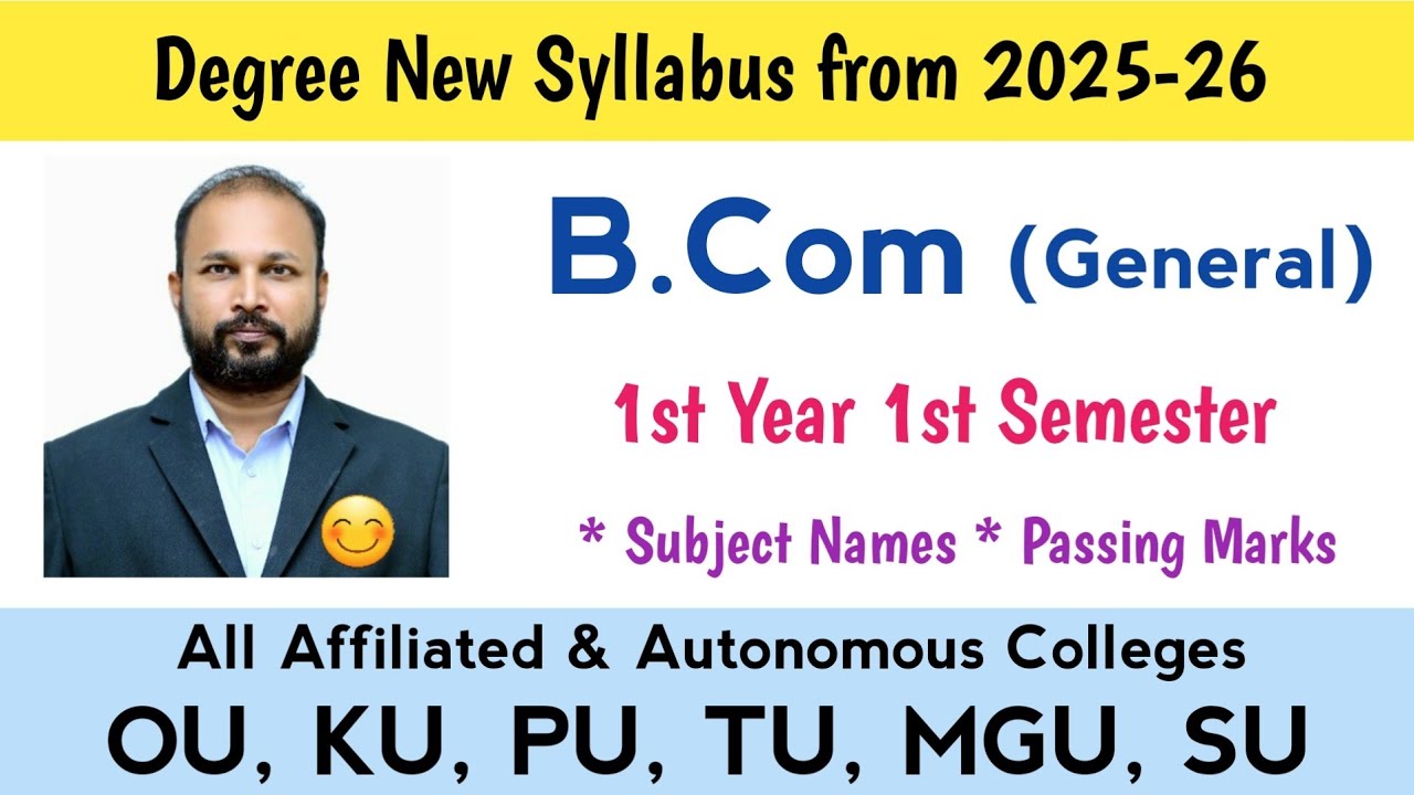 New Syllabus from 2025 BCom General 1st Year 1st Semester Subject Names Passing Marks