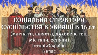 Соціальна структура суспільства в Україні в XVI ст. (магнати, шляхта, духовенство, містяни, селяни)