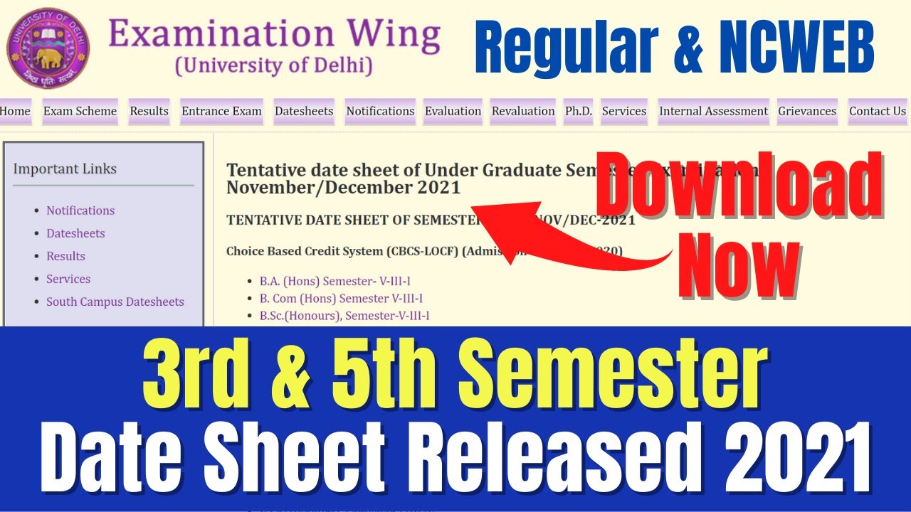 Tentative Date Sheet of UG Semester Examinations for 3rd & 5th Semester Students (Regular & NCWEB)