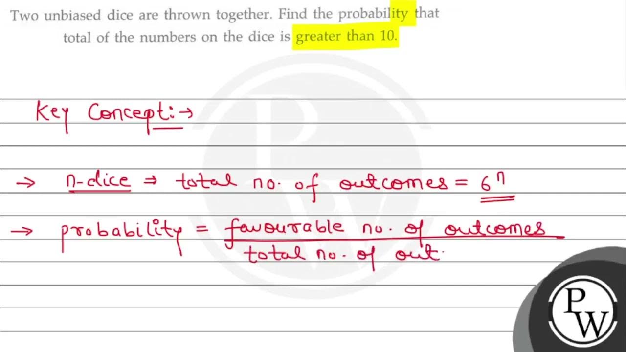 Two unbiased dice are thrown together. Find the probability that to