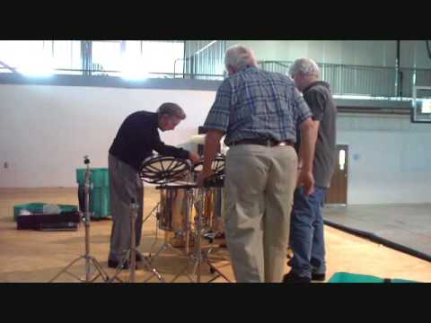 Louie Bellson setting up his drums - October 10, 2008