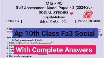 💯real 10th class social Fa3 new pattern question paper 2025|Ap 10th self assessment 3 social studies