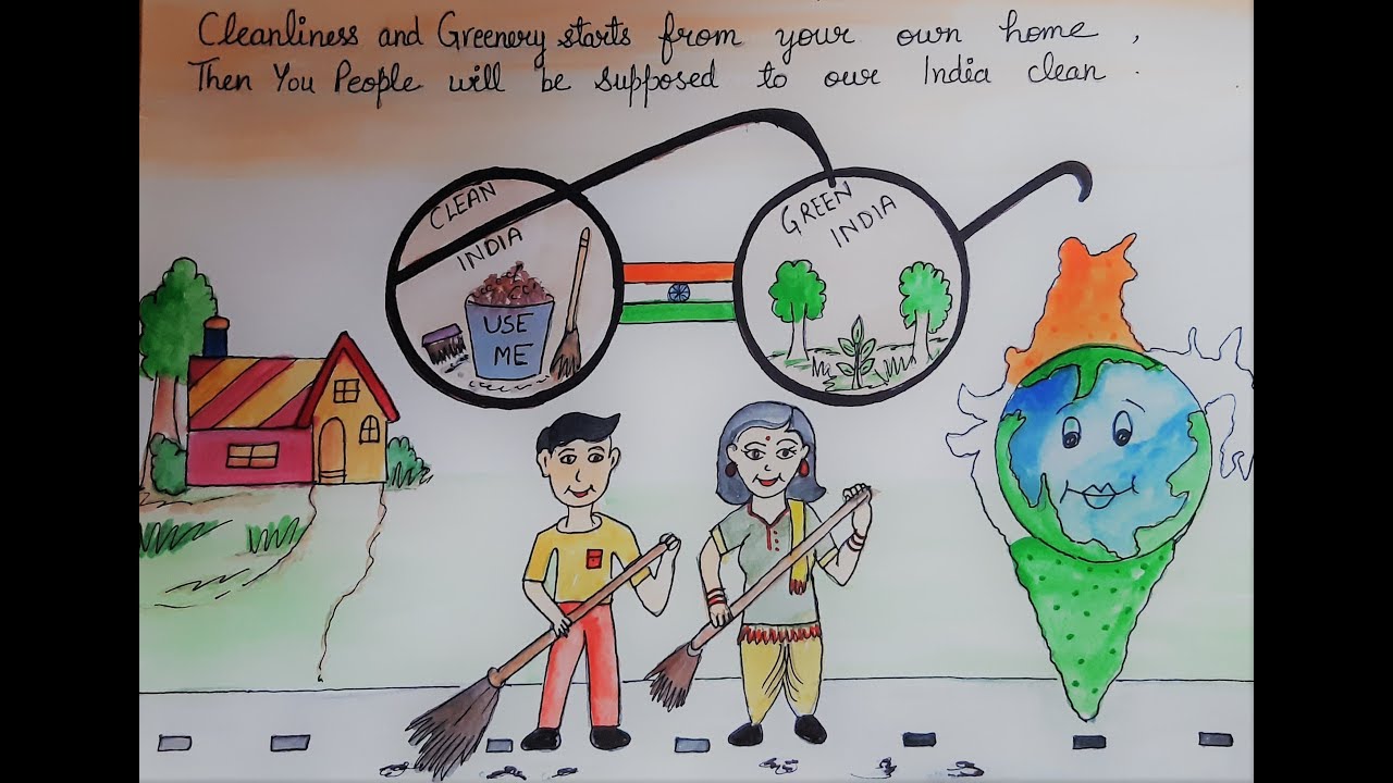 Drawing On Swachh Bharat Ll Clean India Drawing Poster Ll Swachh Bharat Poster Making Youtube