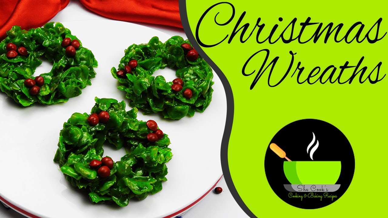 Marshmallow Christmas Wreaths | Cornflake Christmas Wreaths | No-Bake Recipes | Christmas Recipes | She Cooks