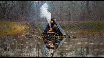 3 Days SOLO Floating Camp on Rainy Lake (Cooking, Rain, Complete Silence)