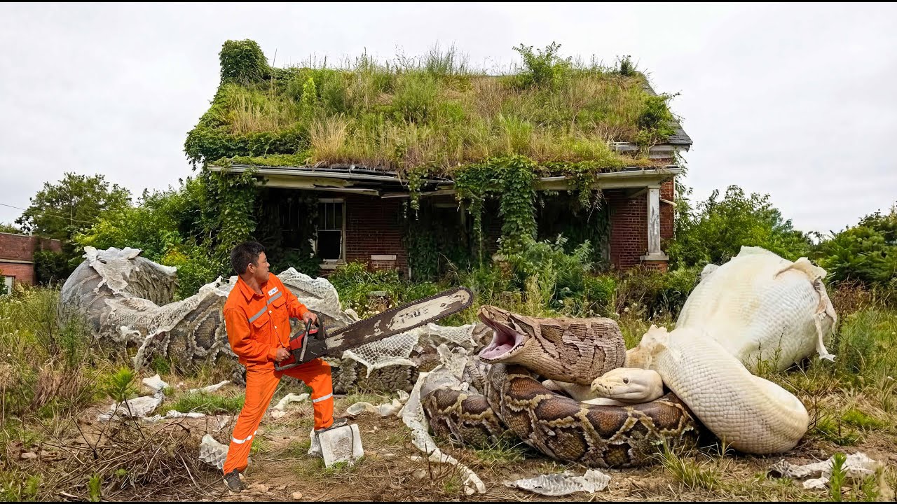 Giant pythons invade dilapidated house - Four members of this family ...