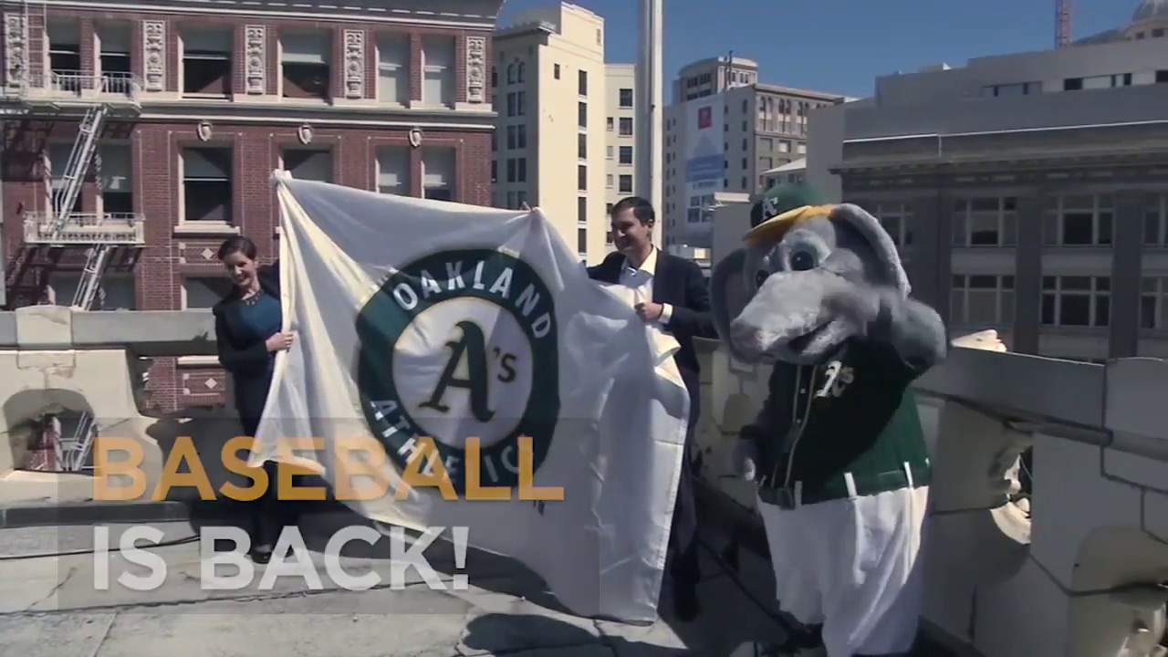 A's raise team flag above Oakland's city hall after Raiders' Las