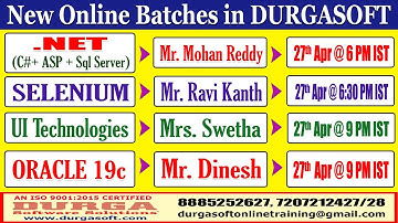 New Batches in Online Training @ DURGASOFT