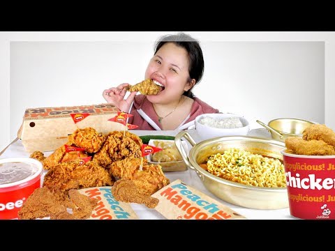 jollibee-spicy-fried-chicken-mukbang-먹방-and-spicy-ramen-noodles-eating-show!