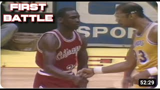 Michael Jordan ( Rookie 1984 ) First Game vs Magic Johnson \& Kareem Abdul Jabbar