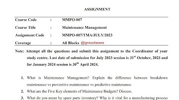 IGNOU MMPO - 007 Solved Assignment July 2023 Jan 2024 PDF | MBA | Maintenance Management