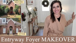 Foyer MAKEOVER • Outdoor Entryway Transformation • DIY Console Table • Cottage Style Wall Paneling