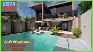 Projeto Loft com piscina terreno 10x20  edicula