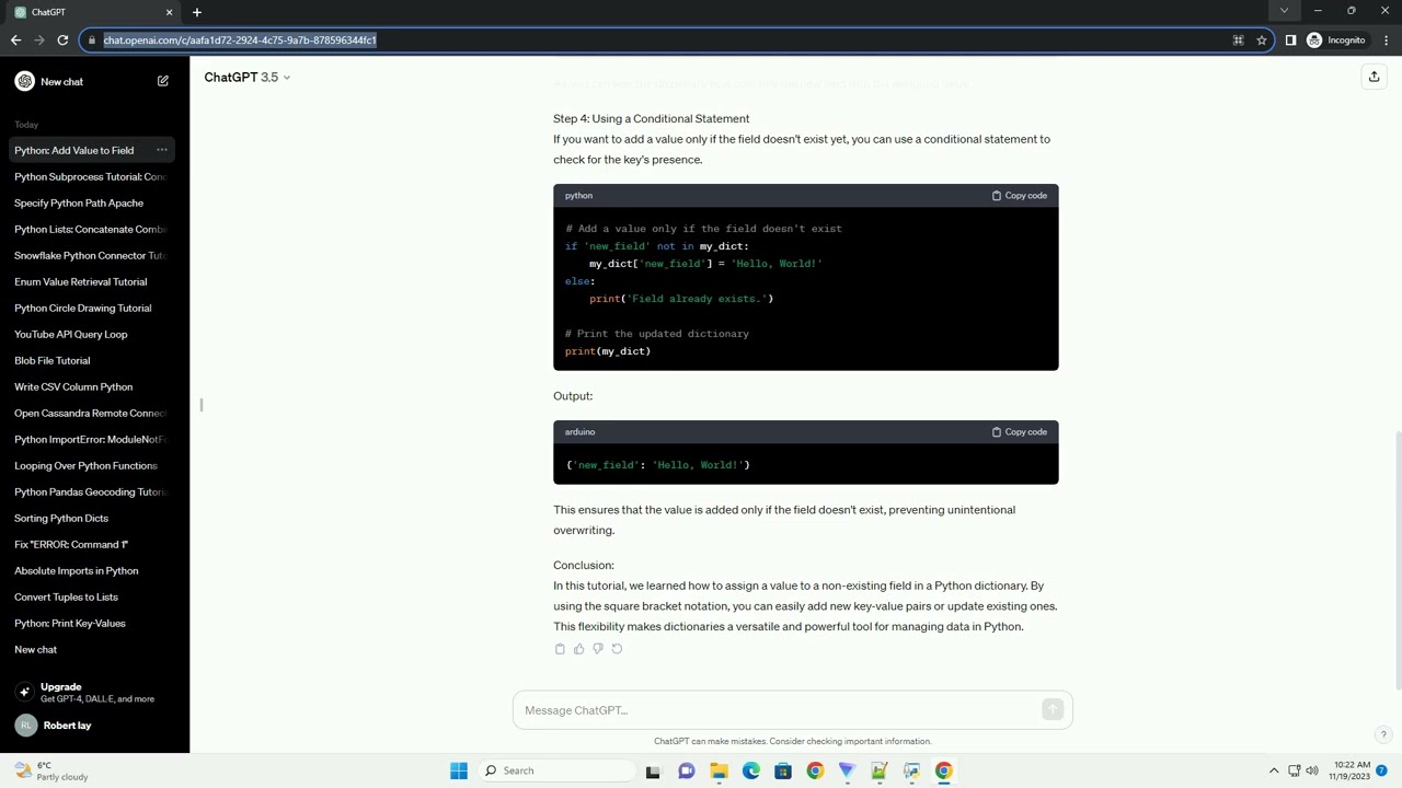 Python Assign value to non existing field