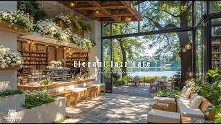 Elegant Indoor Jazz Cafe For Mental Ease | Soft Jazz Music With Fresh Breeze Lake For Relaxation screenshot 4
