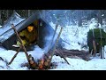 Winter solo overnight  vintage canvas tent  extreme cold   self feeding long fire  woodsman meal