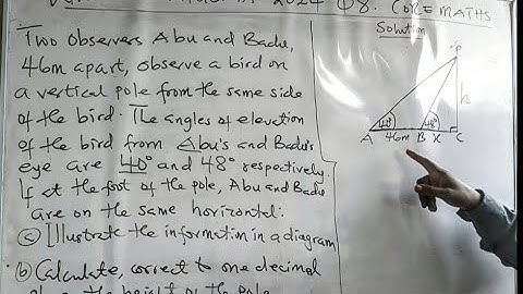 Core Maths WASSCE 2024 Nigeria Q8 on Angle of Elevation (Trigonometry)