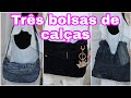 3 bolsas customizadas / Como transformar calça jeans em bolsas / diy jeans bag / baguette / recycle