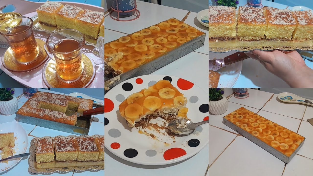 بسبوسة خفيفة ومشربة للقلب تبرد الخاطر 😍🍰 مع تحلية الموز والكراميل محبوبة الجماهير في المول الاسطوري 