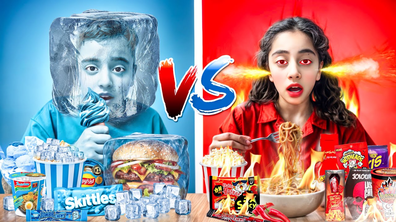 تحدي الأكل الساخن🔥 /والأكل البارد❄️مالك أكل كلشي متلج ❄️😱