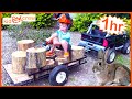 Farm work compilation with kids toy truck tractor chainsaw atv ride on tools  educational
