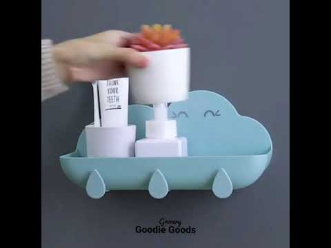 Smiling Cloud Shower Caddy Adhesive Strong Plastic No Drilling Wall Shelves Decoration 