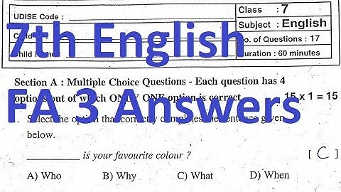 7th class FA 3 English 🗝️ Key Bit answers Question paper