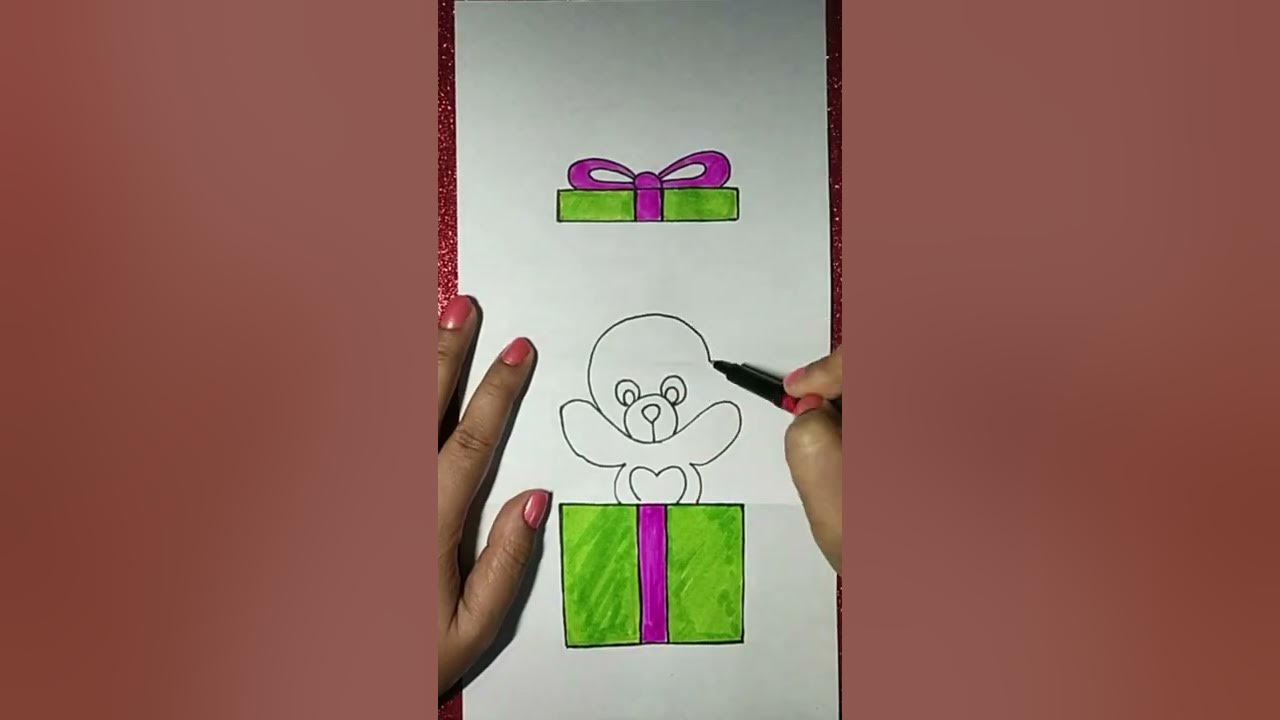 #Its interesting #Draw teddy bear inside gift box #learning art # ...